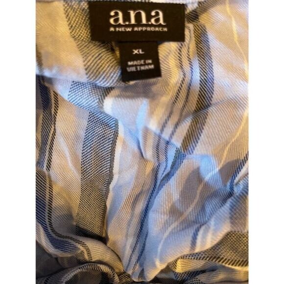 Ana Blue & White Striped Rayon Tie-Front Blouse Top XL - Picture 2 of 11
